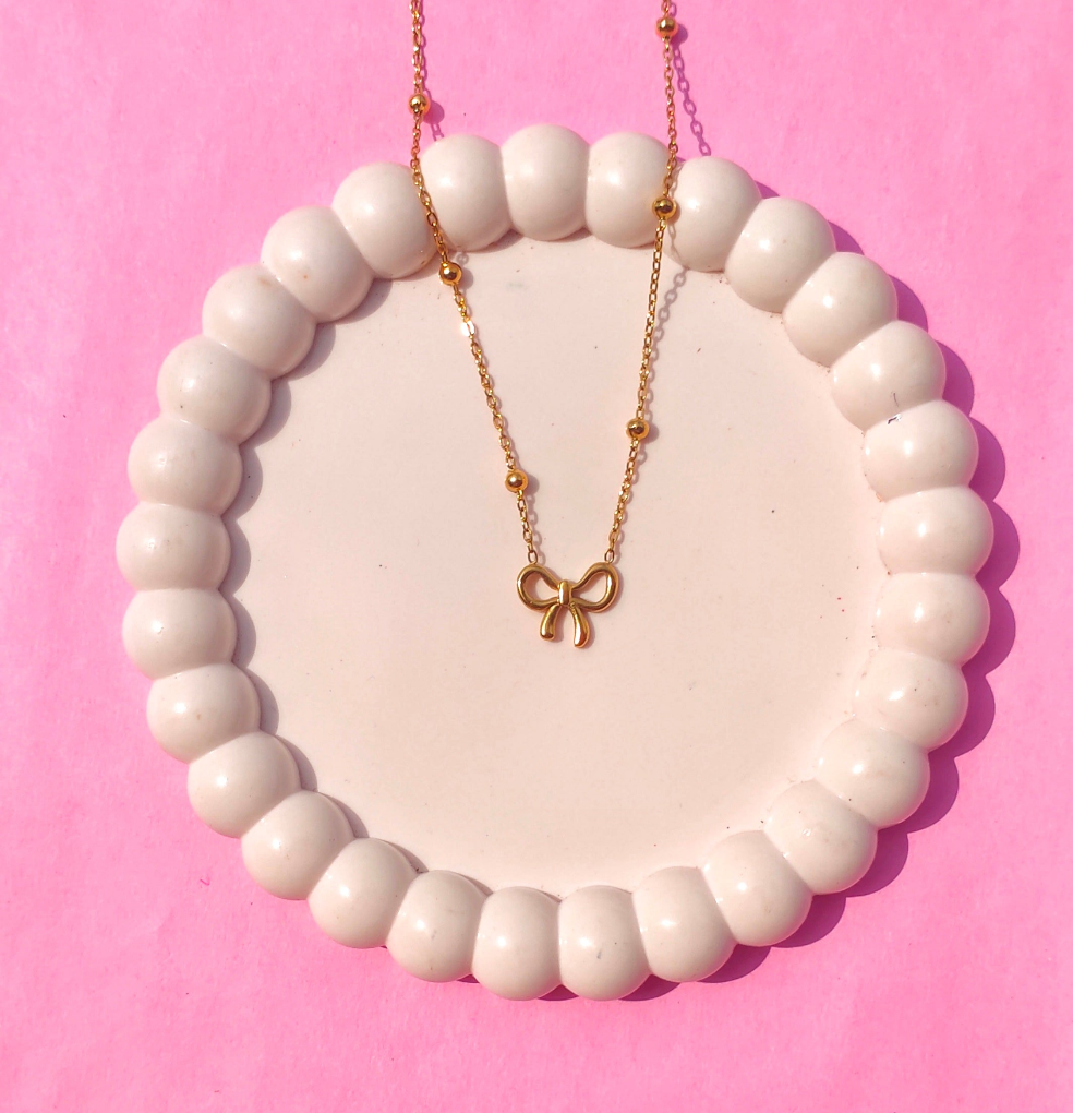 Cute Bow Pendant with Beaded chain