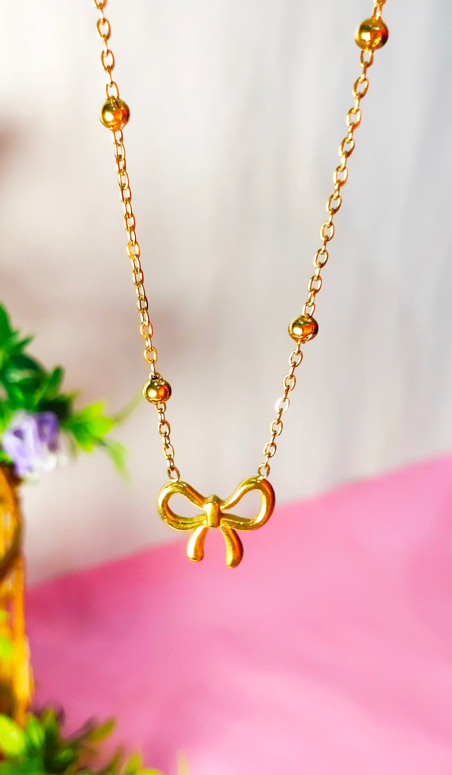 Cute Bow Pendant with Beaded chain