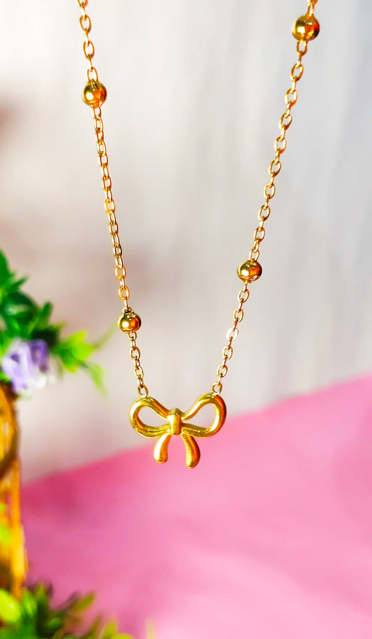 Cute Bow Pendant with Beaded  chain