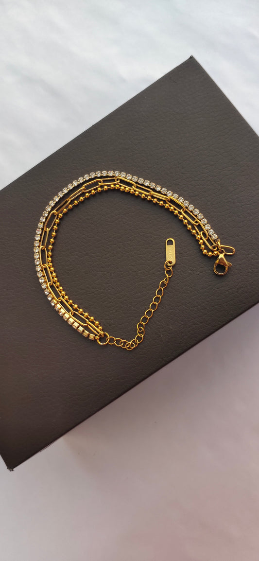 Triple Layer Chain Hook & Zircon Bracelet
